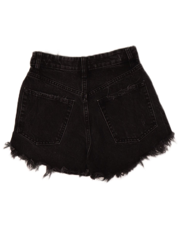 Pantaloncini di jeans a vita alta invecchiati da donna Zara EU 32 2XS W22 cotone nero
