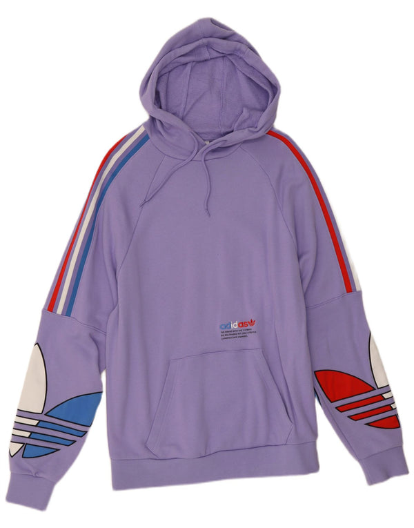 Felpa con cappuccio grafica da donna Adidas UK 16 grande cotone viola