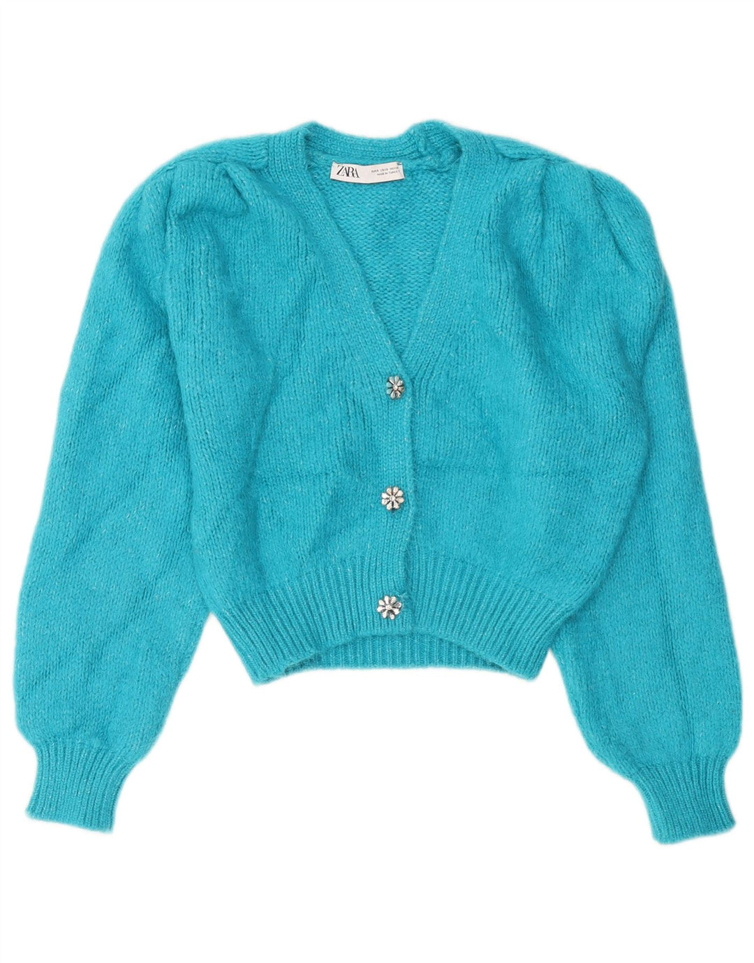 Maglione cardigan corto da donna ZARA UK 10 piccolo acrilico blu