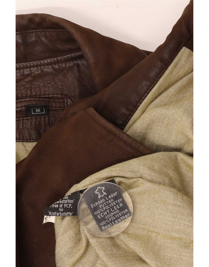 Giacca blazer in pelle a 3 bottoni vestibilità ampia da uomo vintage UK 38 Marrone medio