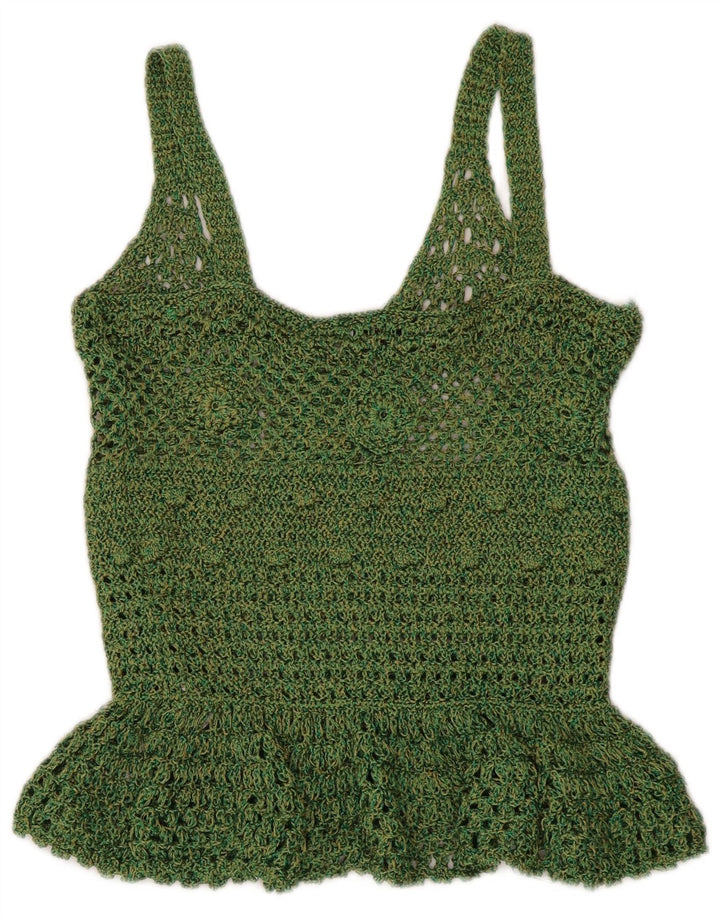 Top Zara da donna all'uncinetto con canottiera UK 8 Small verde poliestere