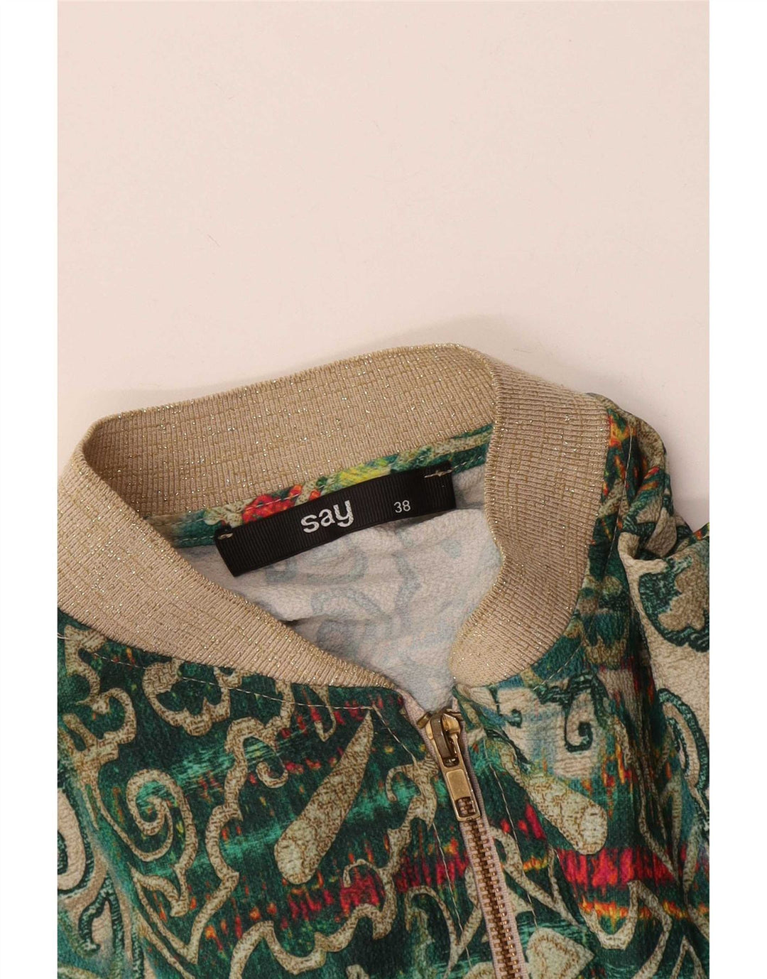 Giubbotto bomber vintage da donna EU 38 verde medio con motivo cachemire