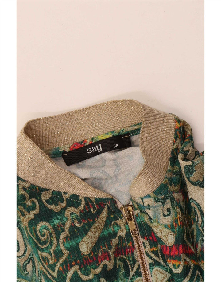 Giubbotto bomber vintage da donna EU 38 verde medio con motivo cachemire