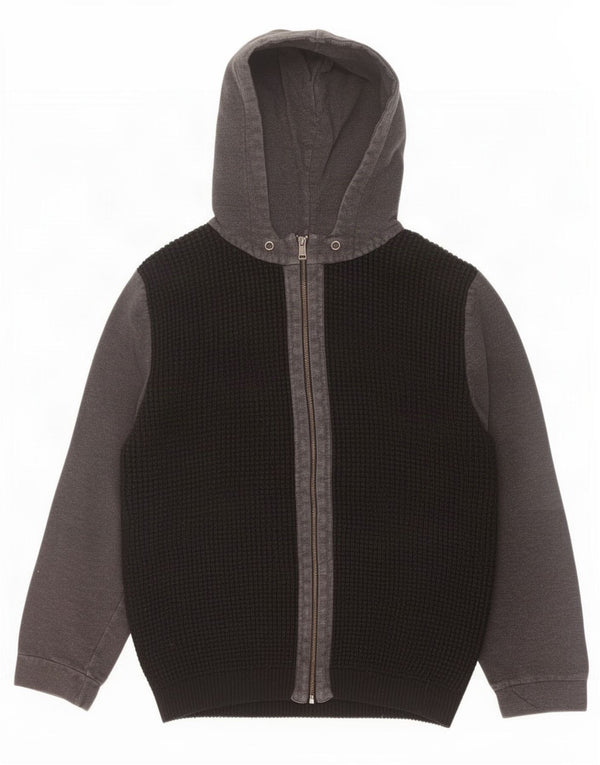 Guess Mens Hooded Full Zip Cardigan Sweater UK 42 Large Black Colourblock