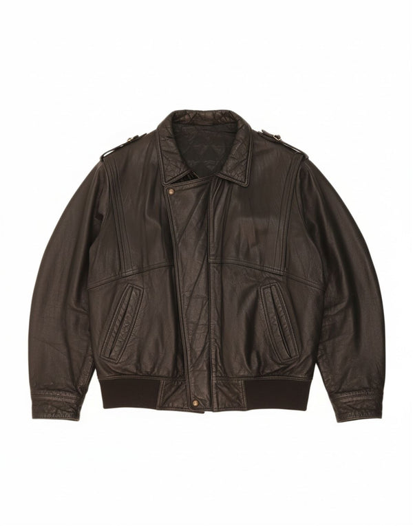 Giacca in pelle da uomo VINTAGE UK 44 2XL Pelle nera