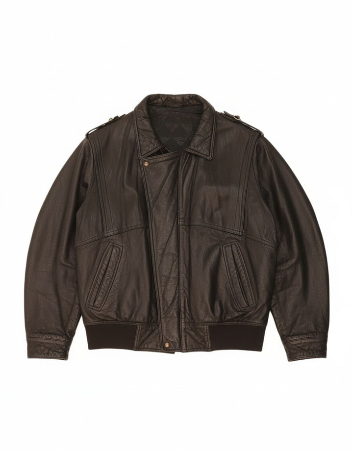 Giacca in pelle da uomo VINTAGE UK 44 2XL Pelle nera