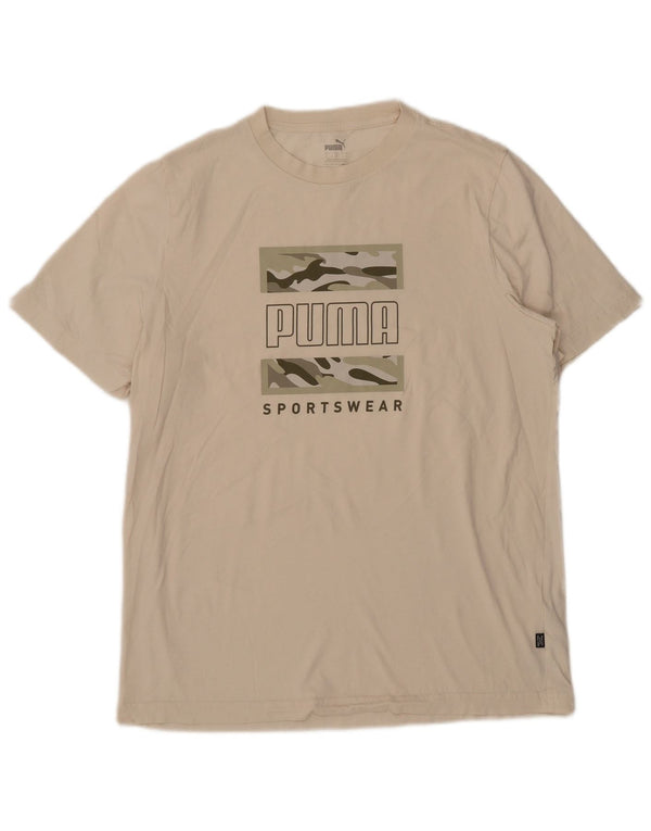 Puma T-shirt grafica da uomo Top Large in cotone bianco sporco