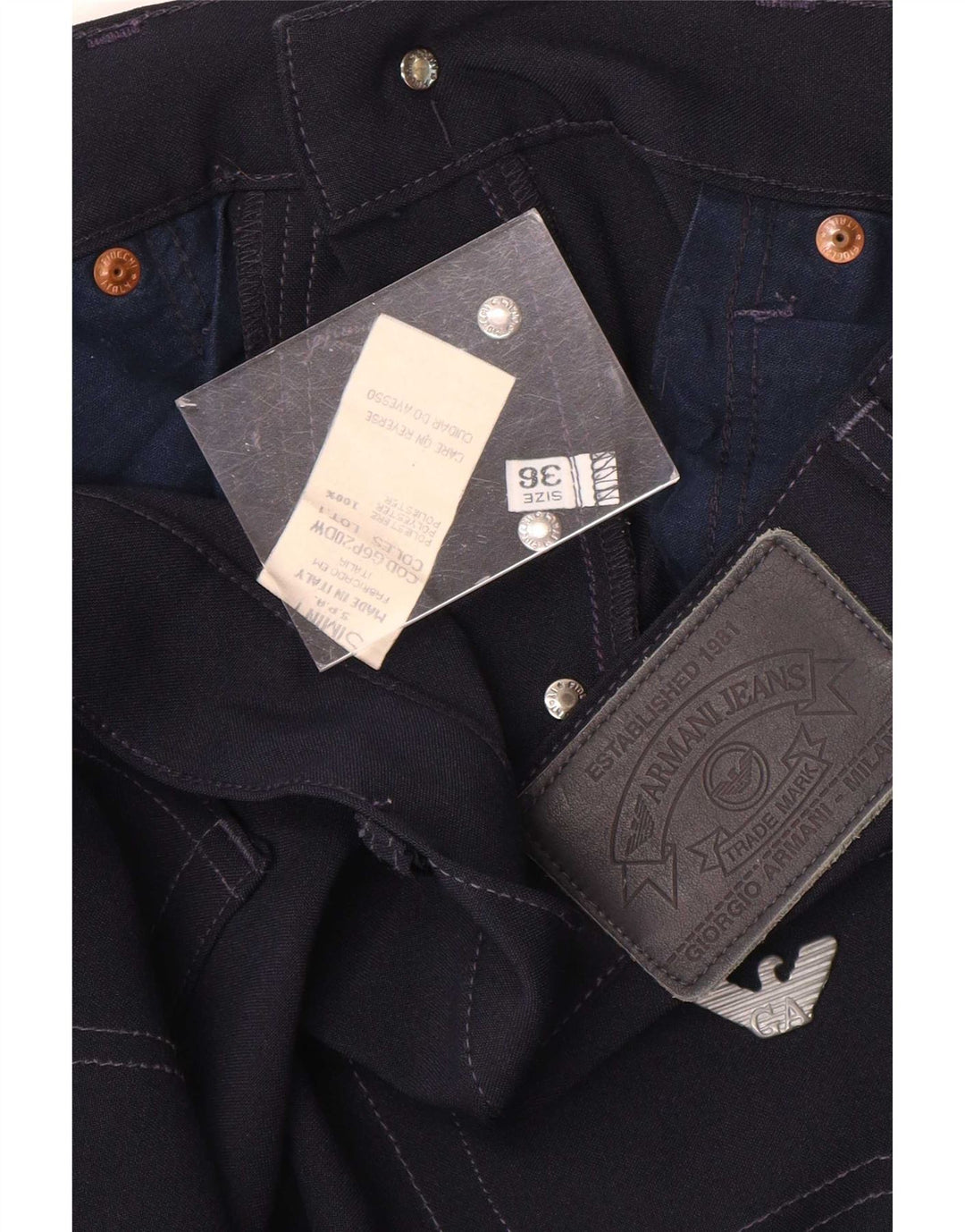 Pantaloni casual dritti da uomo Armani W36 L33 poliestere blu navy