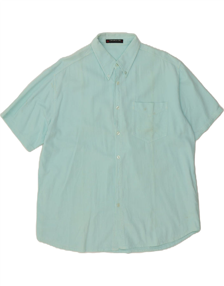 VINTAGE Mens Short Sleeve Shirt Large Blue Cotton Vintage Vintage and Second-Hand Vintage from Messina Hembry 