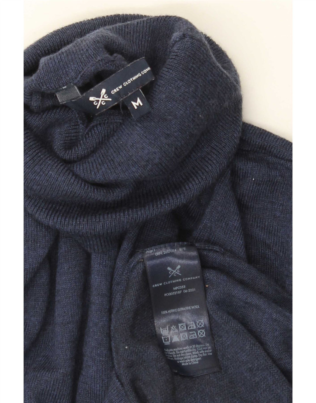Crew Clothing Maglione da uomo con collo alto e lana merino media blu navy