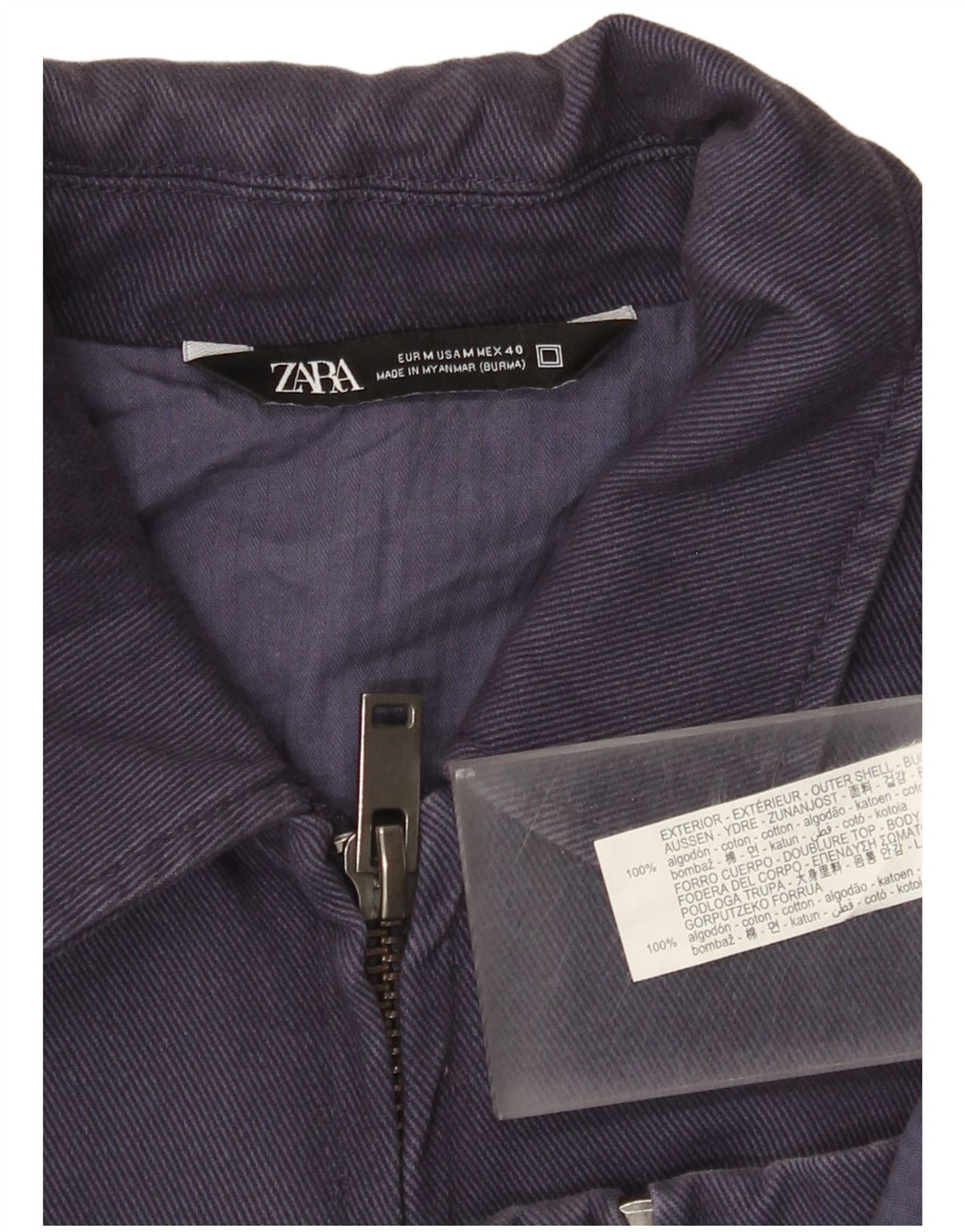 Giubbotto bomber da uomo Zara UK 38 cotone blu navy medio