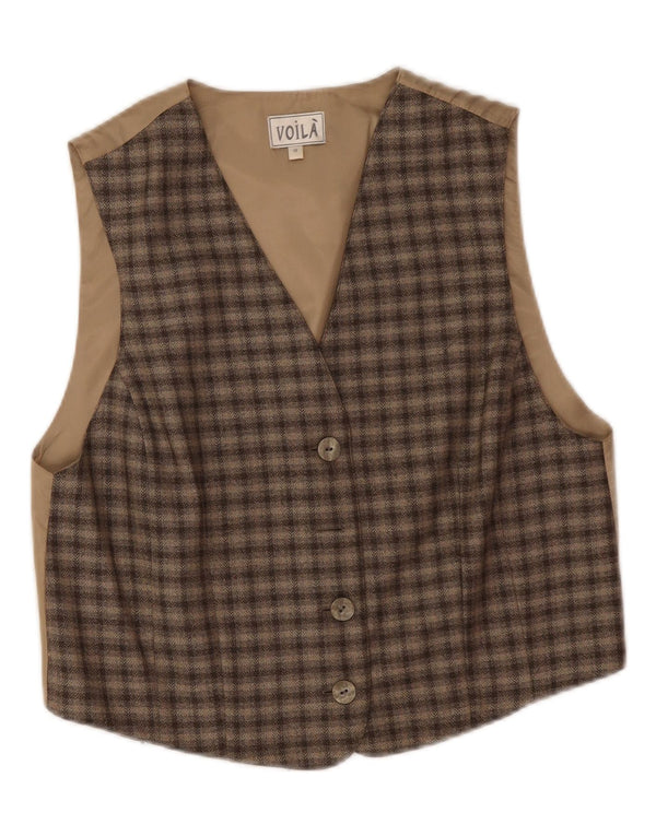 Gilet da donna vintage EU 40 Poliestere a quadri beige medio