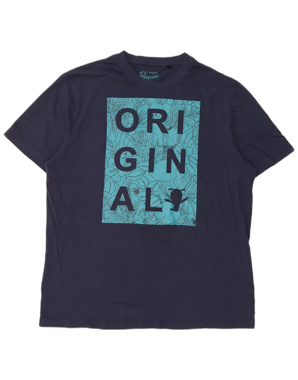 T-shirt grafica da uomo Penguin Top 2XL cotone blu navy