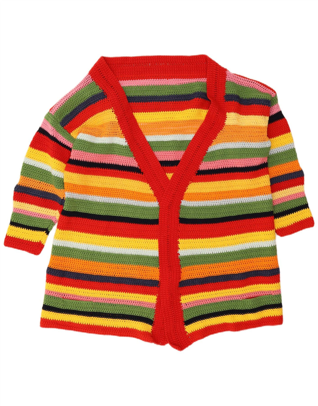 Maglione cardigan lungo da donna vintage UK 14 medio multicolore