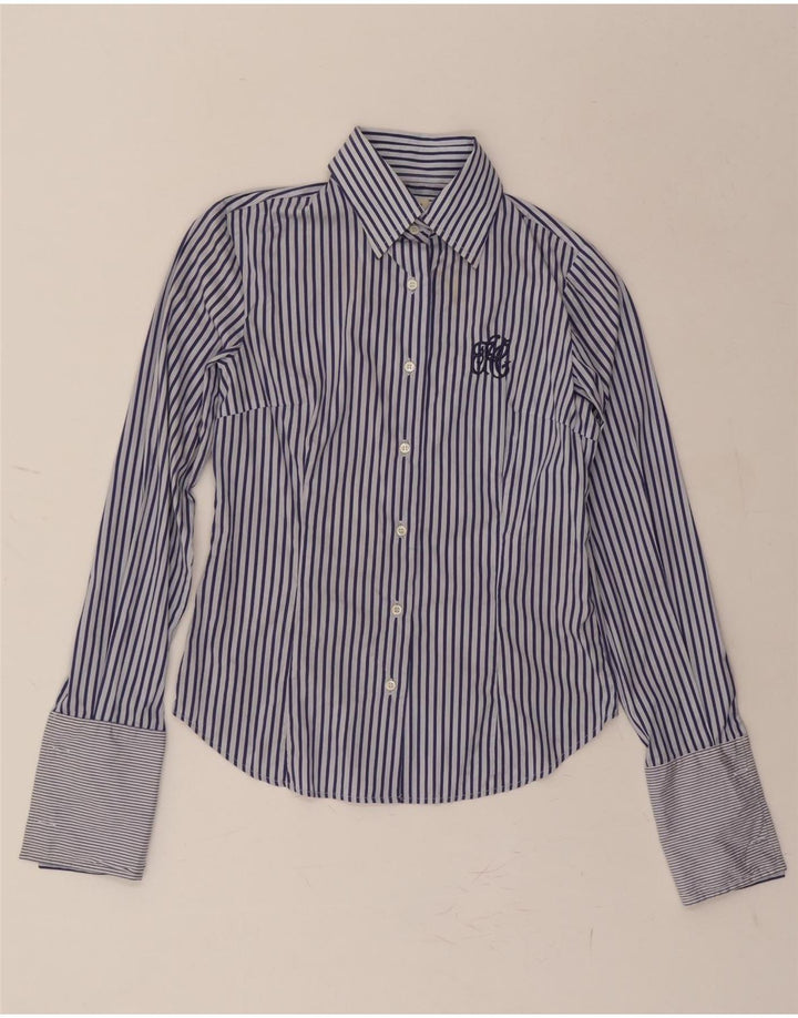 HENRY COTTONS Womens Graphic Formal Shirt EU 38 Medium Navy Blue Pinstripe Vintage Henry Cottons and Second-Hand Henry Cottons from Messina Hembry 