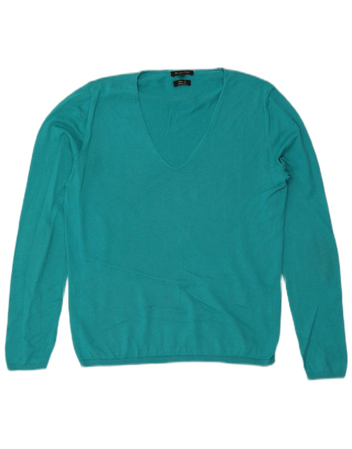 Massimo Dutti Maglione da donna con scollo a V UK 12 Cotone blu medio