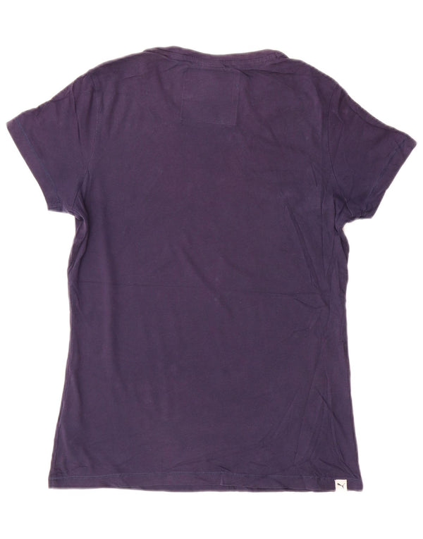 Puma T-shirt grafica da donna Top UK 12 Medium Blu Navy Cotone