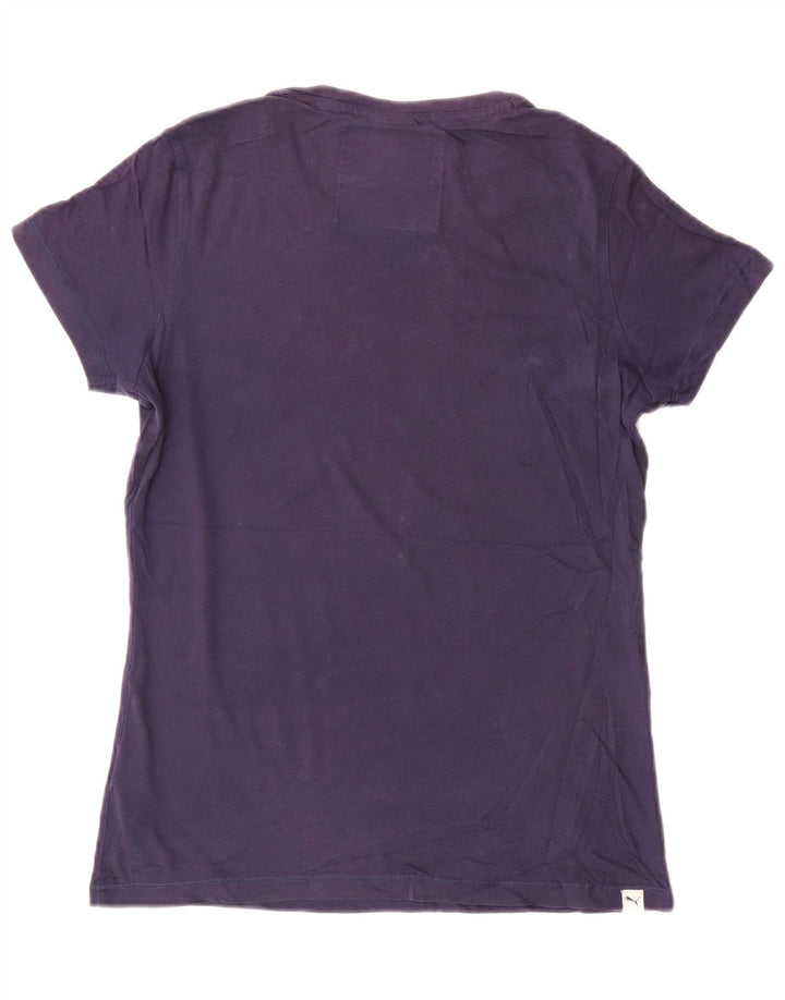 Puma T-shirt grafica da donna Top UK 12 Medium Blu Navy Cotone