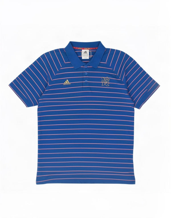 Polo Adidas da uomo XL in cotone a righe blu