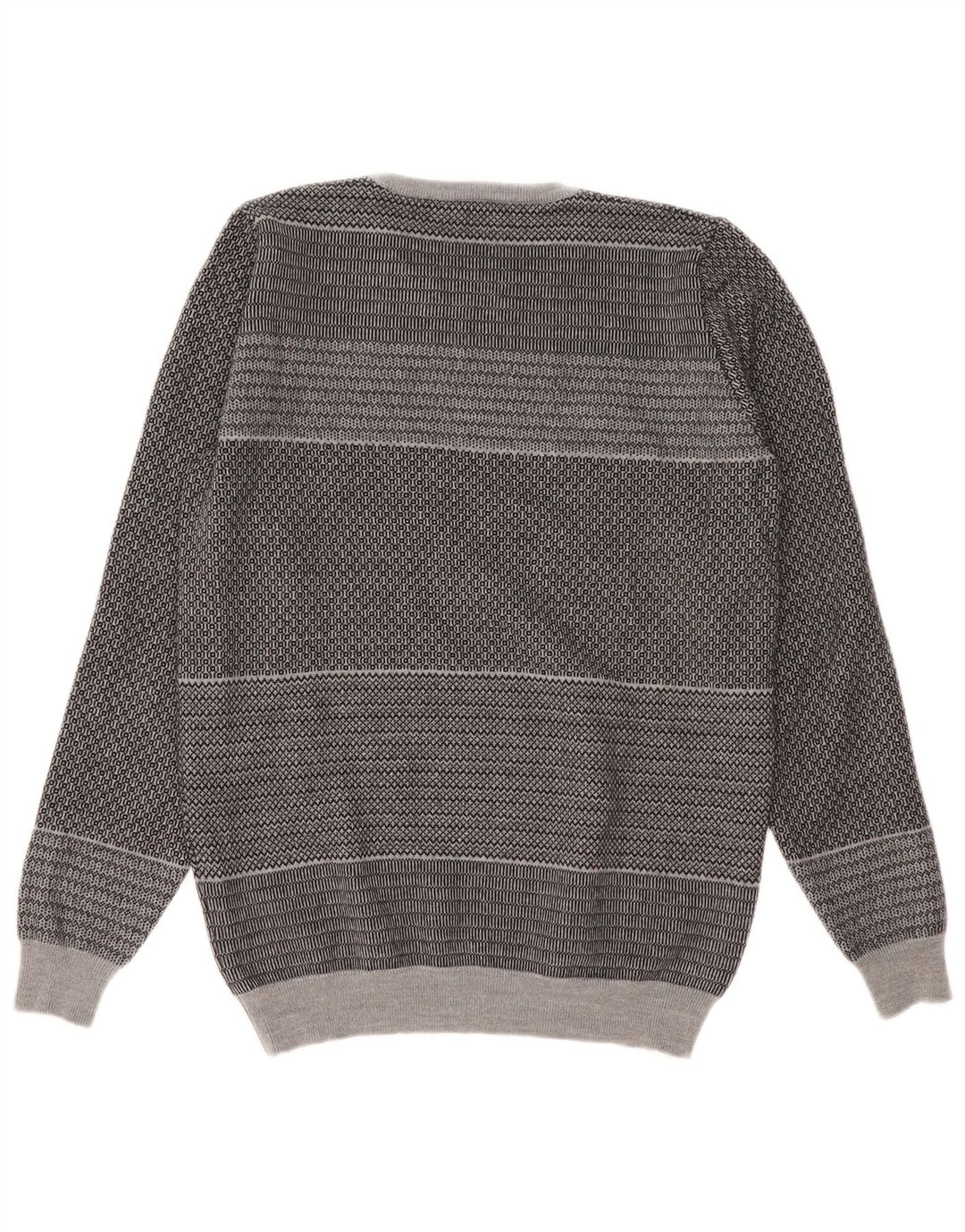 Maglione girocollo da uomo vintage in lana vergine a righe piccole grigie