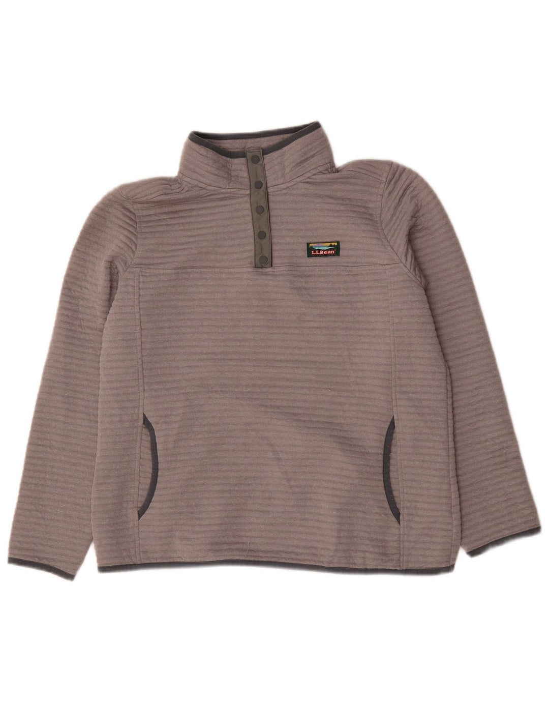 Felpa da donna con collo abbottonato L.L.Bean, UK 16, grande, in poliestere grigio