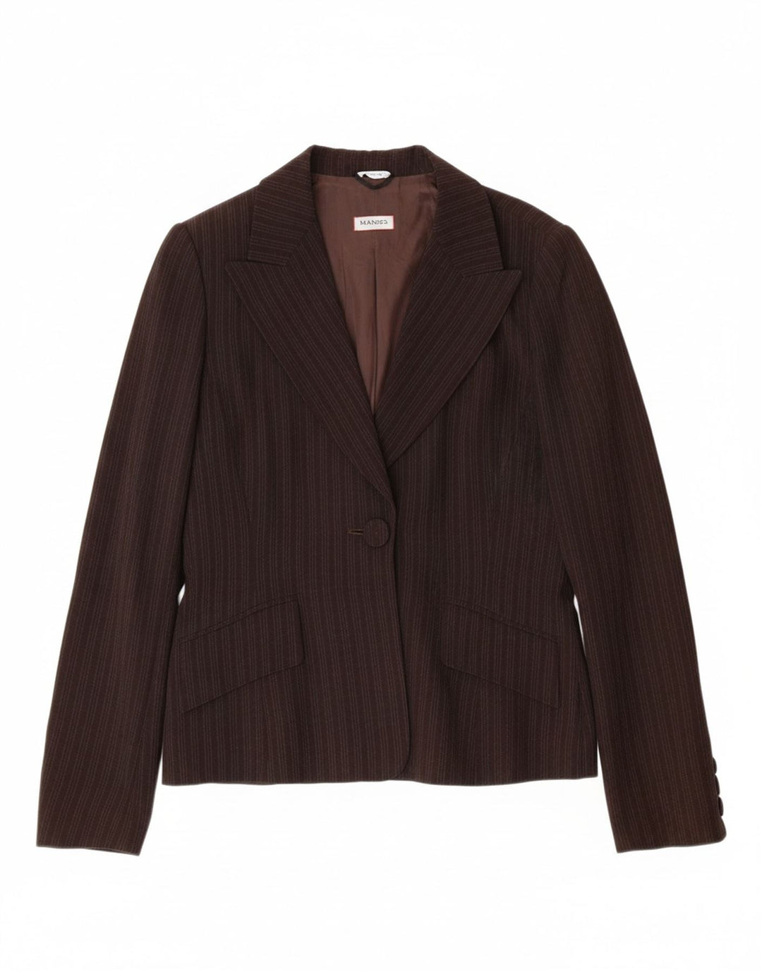 MAX & CO. Womens 1 Button Blazer Jacket UK 14 Large Brown Striped Acetate Vintage Max & Co. and Second-Hand Max & Co. from Messina Hembry 