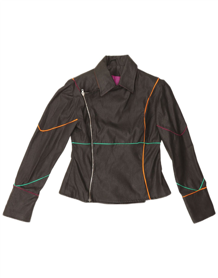 Giacca da motociclista vintage da donna UK 10 piccola a righe nere