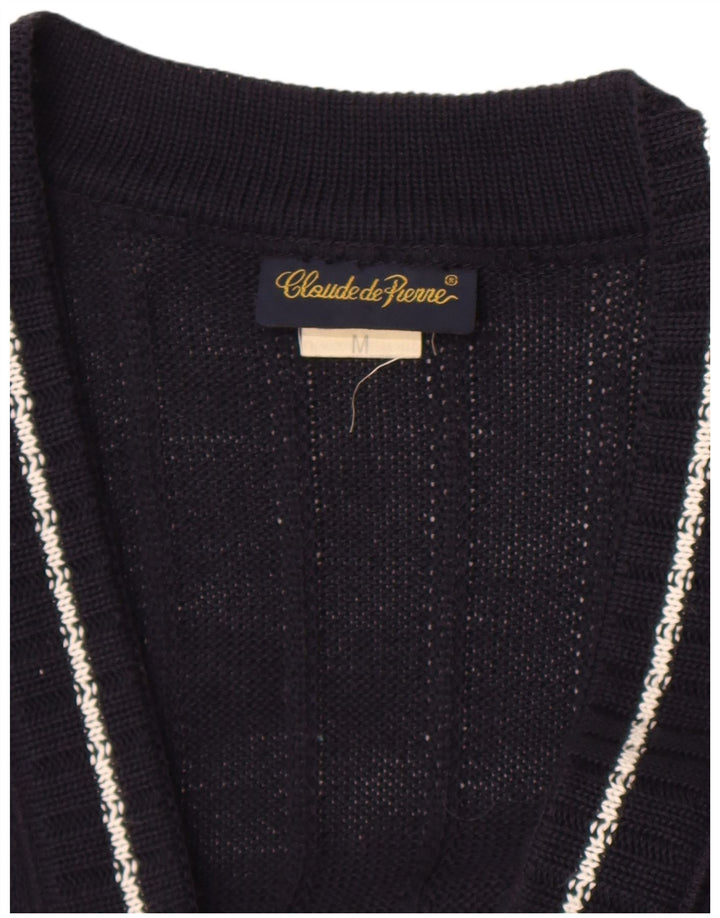 Maglione cardigan da donna Claude De Pierre UK 14 Medio blu navy geometrico