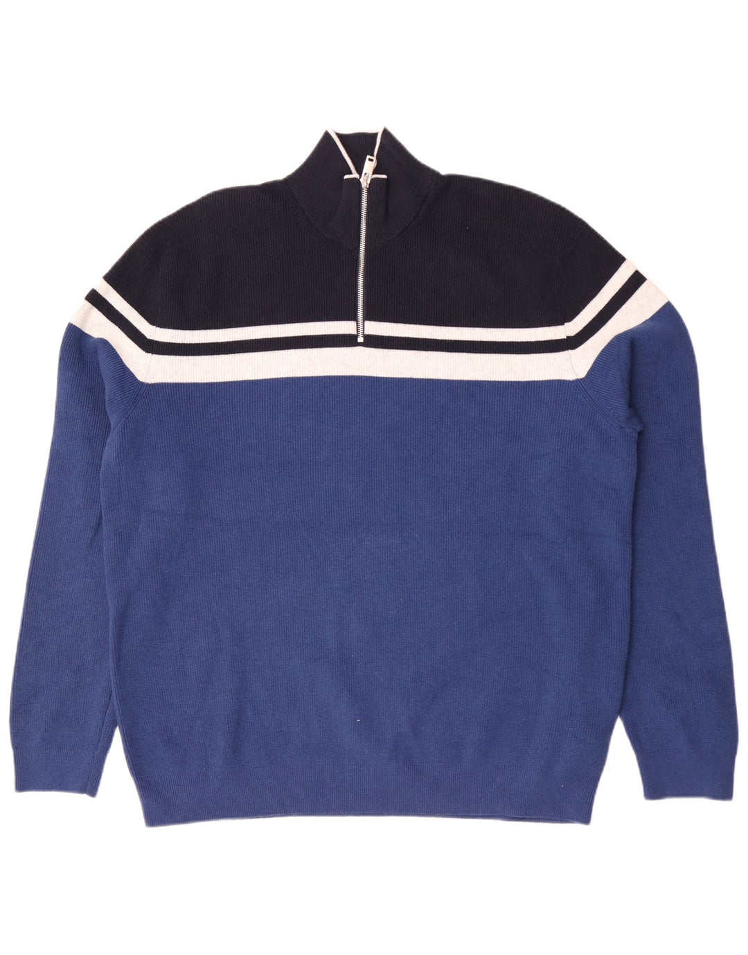 Maglione da uomo Marks & Spencer con zip e collo 2XL poliestere a righe blu