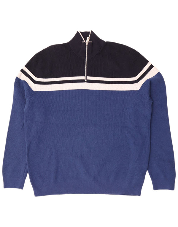 Maglione da uomo Marks & Spencer con zip e collo 2XL poliestere a righe blu