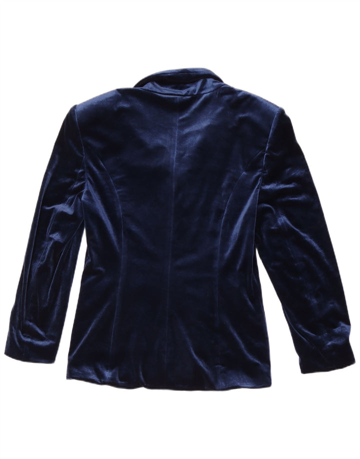 Giacca blazer in velluto a 5 bottoni vintage da donna UK 12 medio blu navy