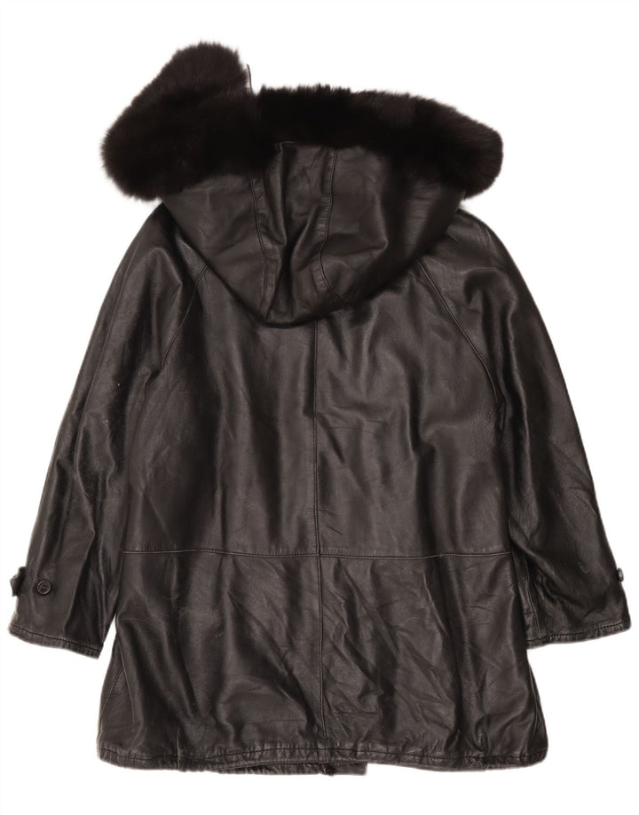 Giacca in pelle con cappuccio da donna Basetti IT 46 Large Nera