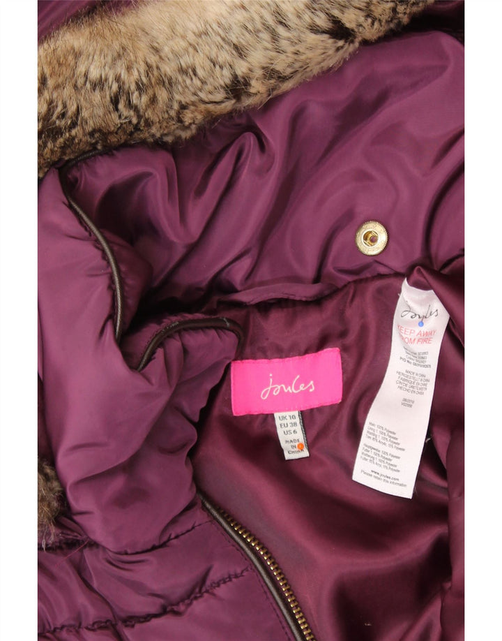 JOULES giacca imbottita con cappuccio da donna UK 10 piccola bordeaux in poliestere