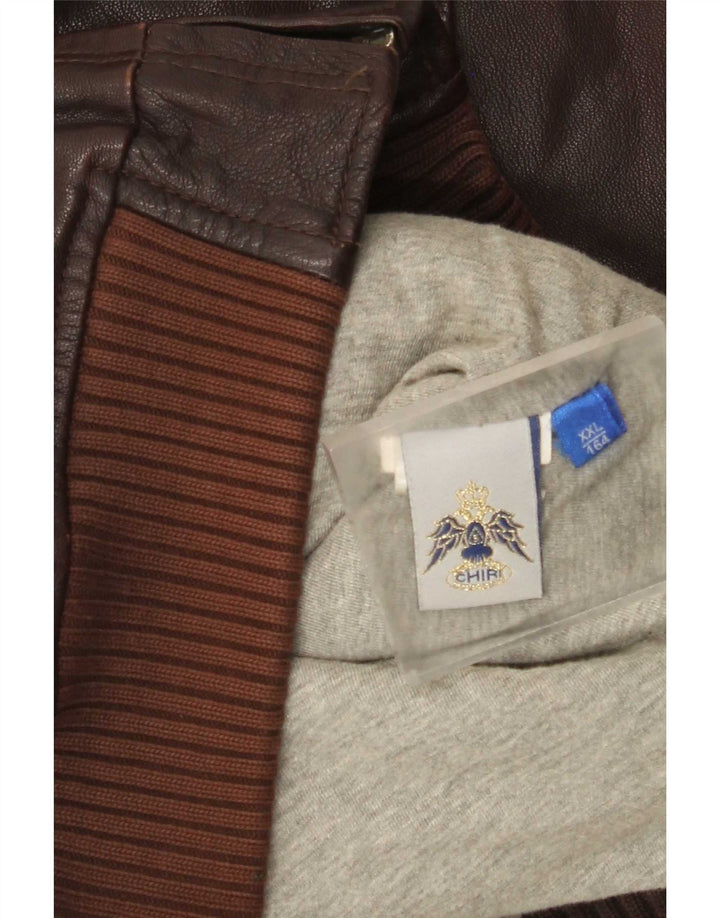 Giacca in pelle vintage da ragazzo 13-14 anni 2XL Marrone
