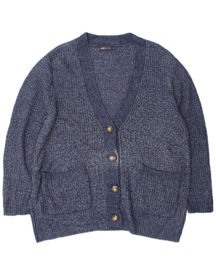 Maglione cardigan oversize da donna Marks & Spencer UK 18 XL blu screziato