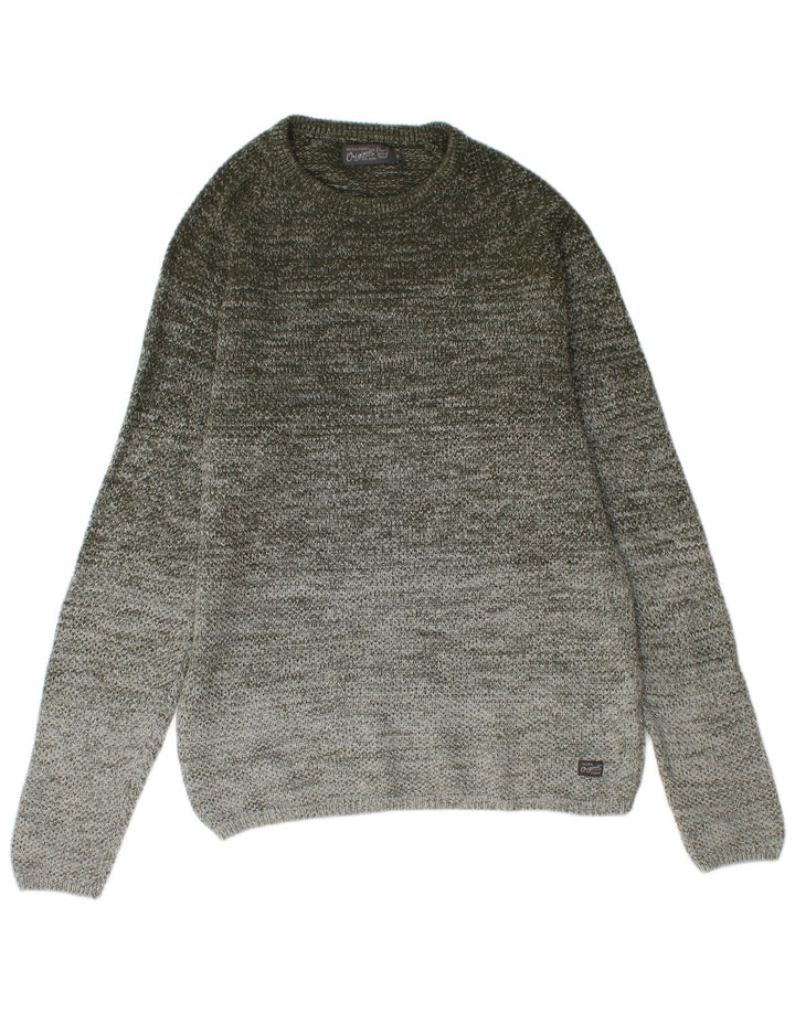 Maglione maglione girocollo da uomo Jack & Jones in cotone screziato verde medio