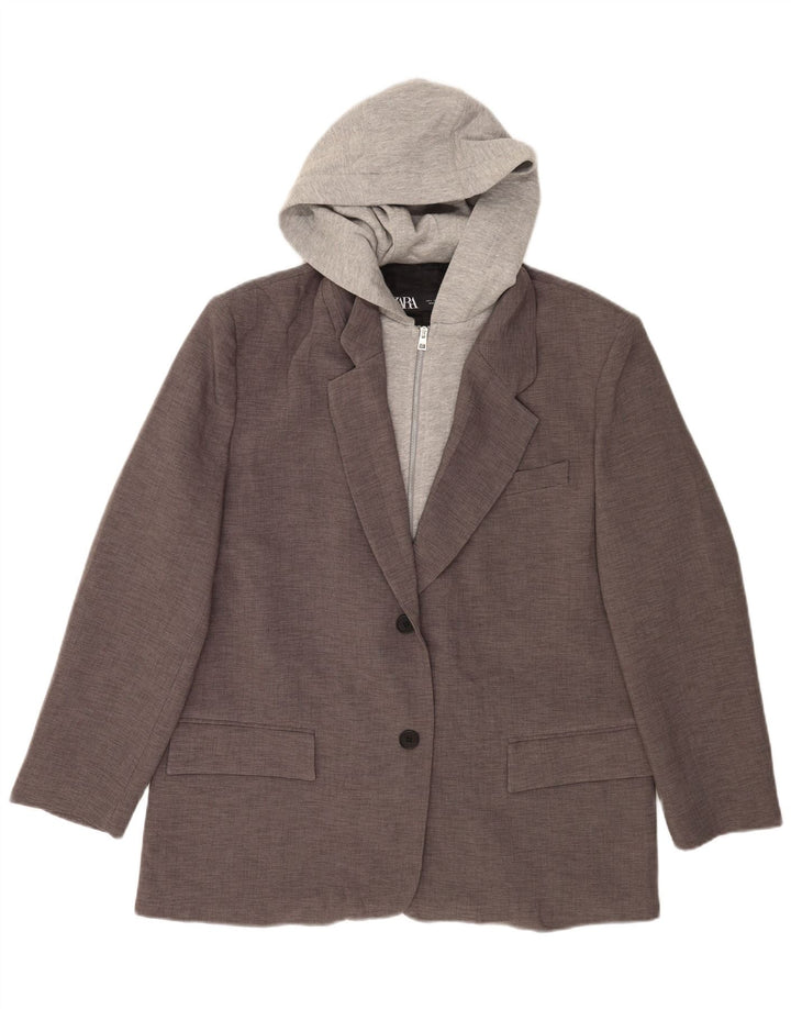 Giacca blazer con cappuccio a 2 bottoni da donna Zara UK 16 grande grigia
