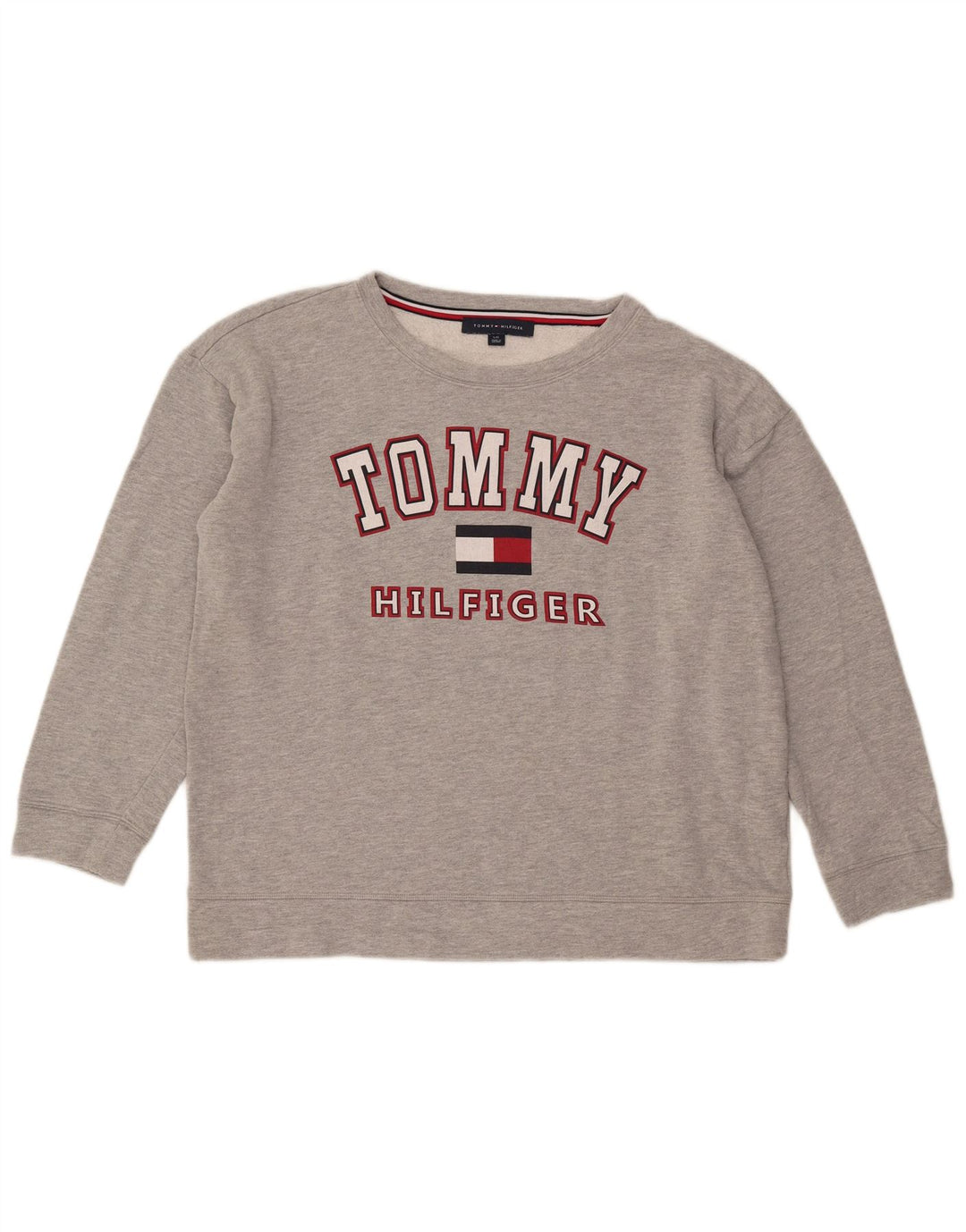 Felpa oversize con grafica da donna Tommy Hilfiger Maglione UK 16 Large Grigio