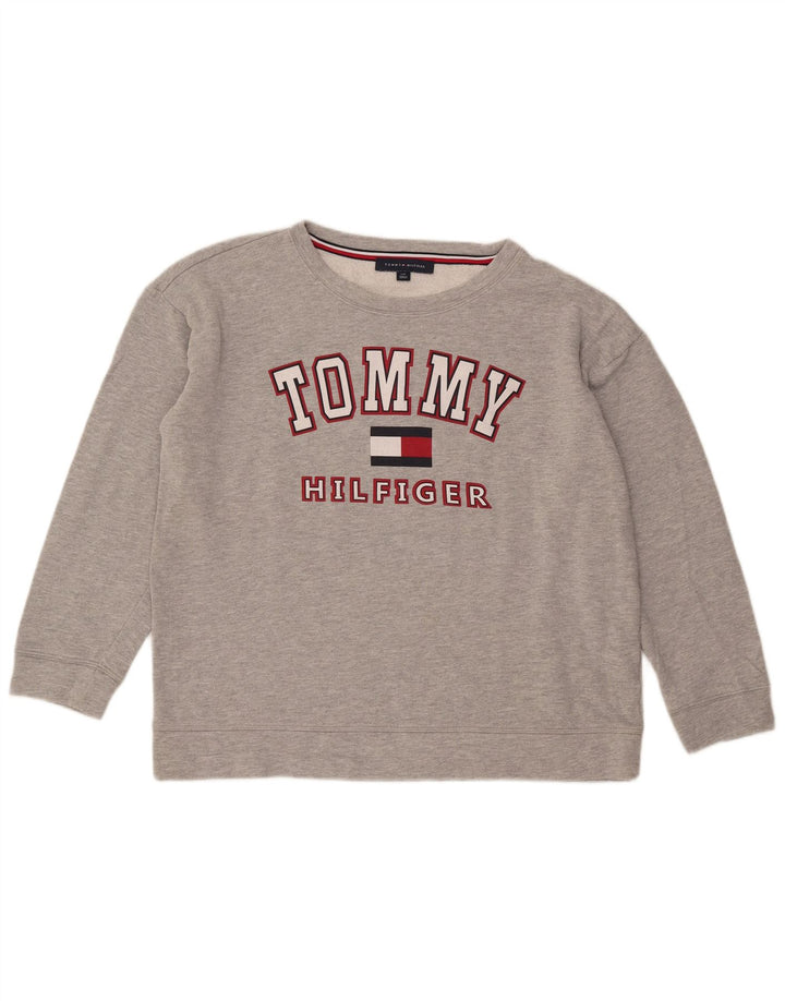 Felpa oversize con grafica da donna Tommy Hilfiger Maglione UK 16 Large Grigio