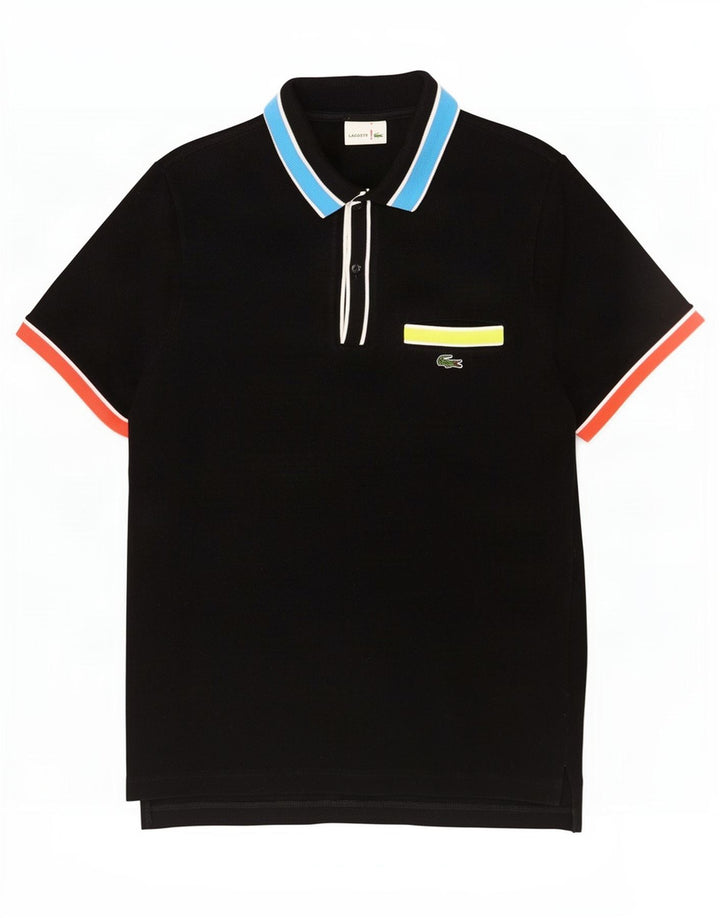 Polo da uomo Lacoste taglia 4 media in cotone color block nero