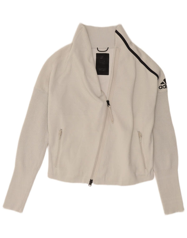 Giacca da ginnastica grafica da donna Adidas UK 8/10 piccola poliestere bianco