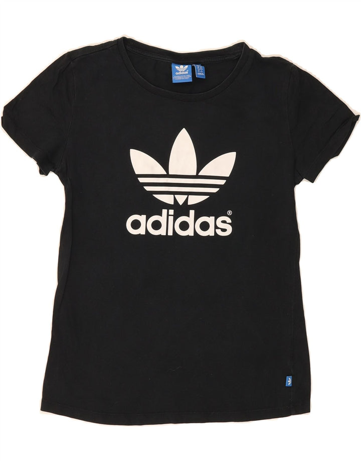 ADIDAS Womens Graphic T-Shirt Top UK 12 Medium Black Vintage Adidas and Second-Hand Adidas from Messina Hembry 