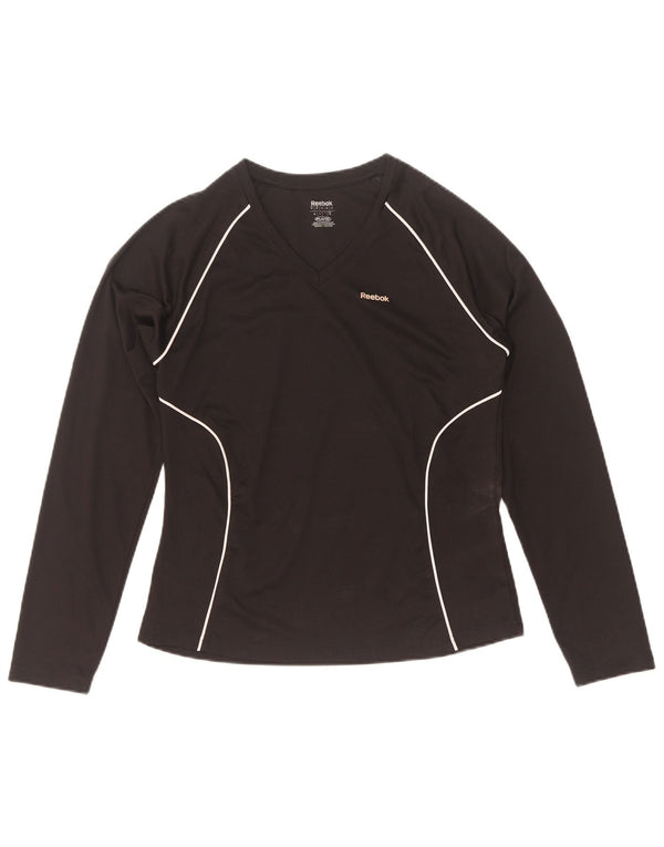 Top Reebok da donna a manica lunga UK 12 Medium Nero Poliestere