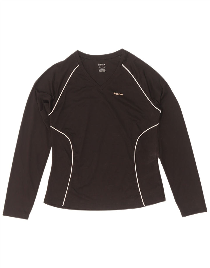 Top Reebok da donna a manica lunga UK 12 Medium Nero Poliestere