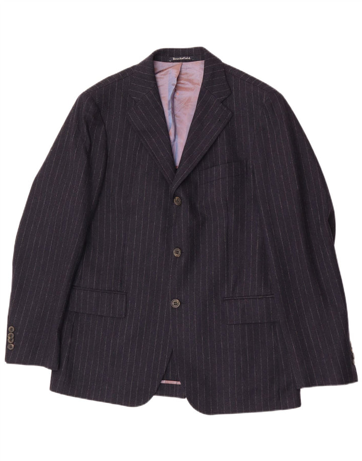Giacca blazer da uomo a 3 bottoni Brooksfield IT 50 grande gessato blu navy