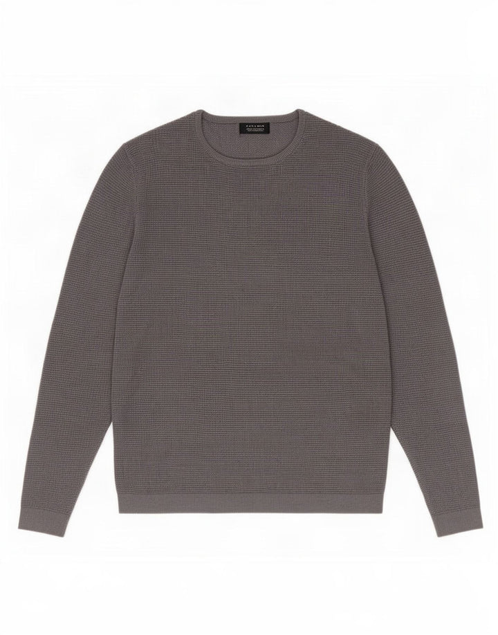 Maglione maglione girocollo da uomo Zara in cotone grigio medio