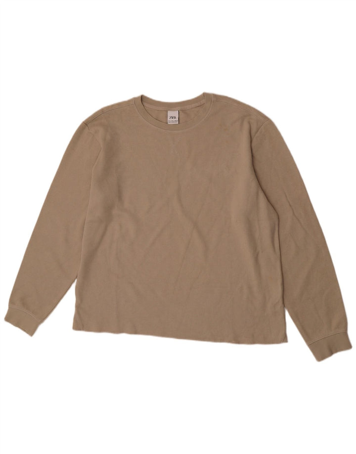 Top Zara da uomo a maniche lunghe grande in cotone beige