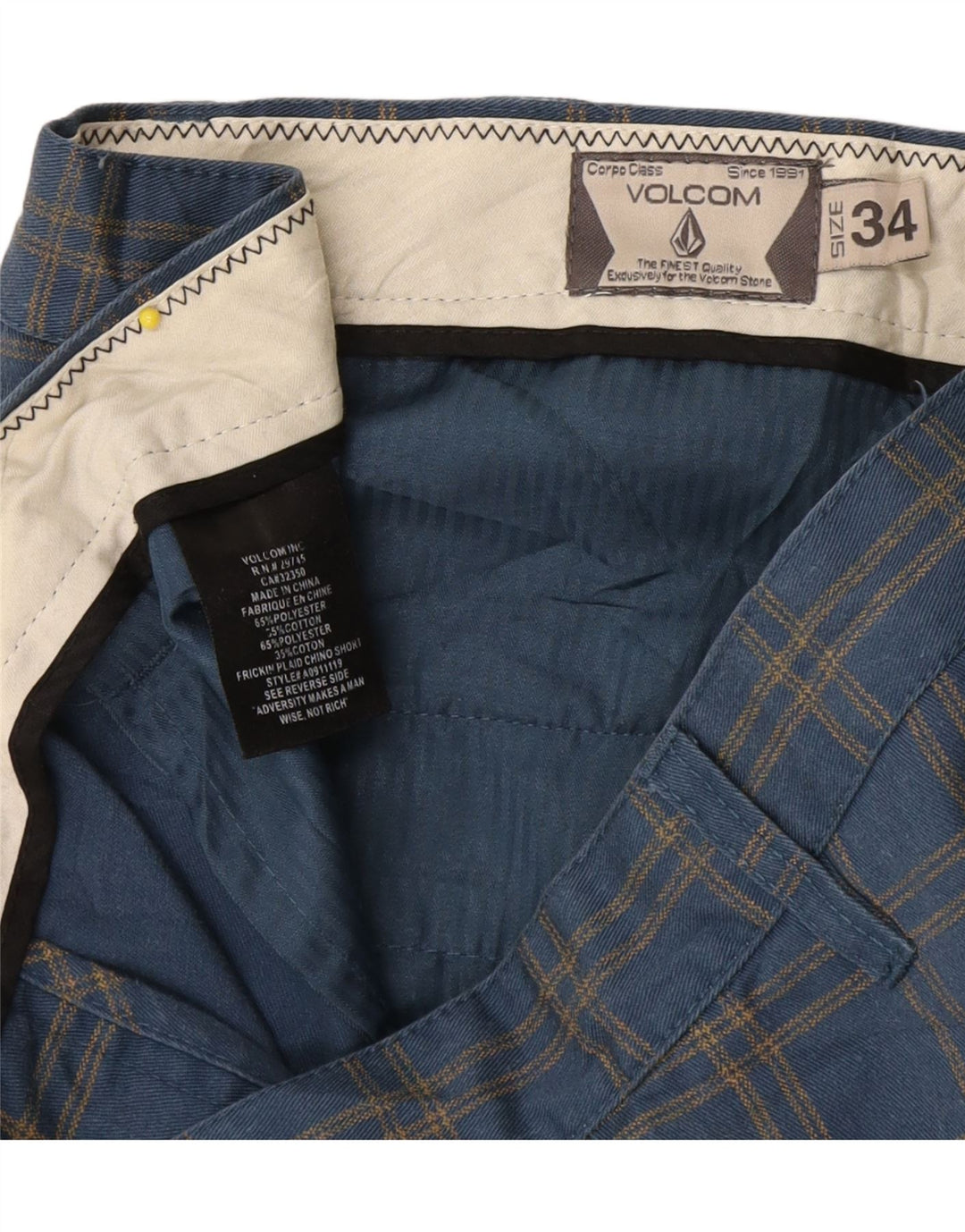 Pantaloncini chino da uomo Volcom W34 poliestere a quadri grandi blu