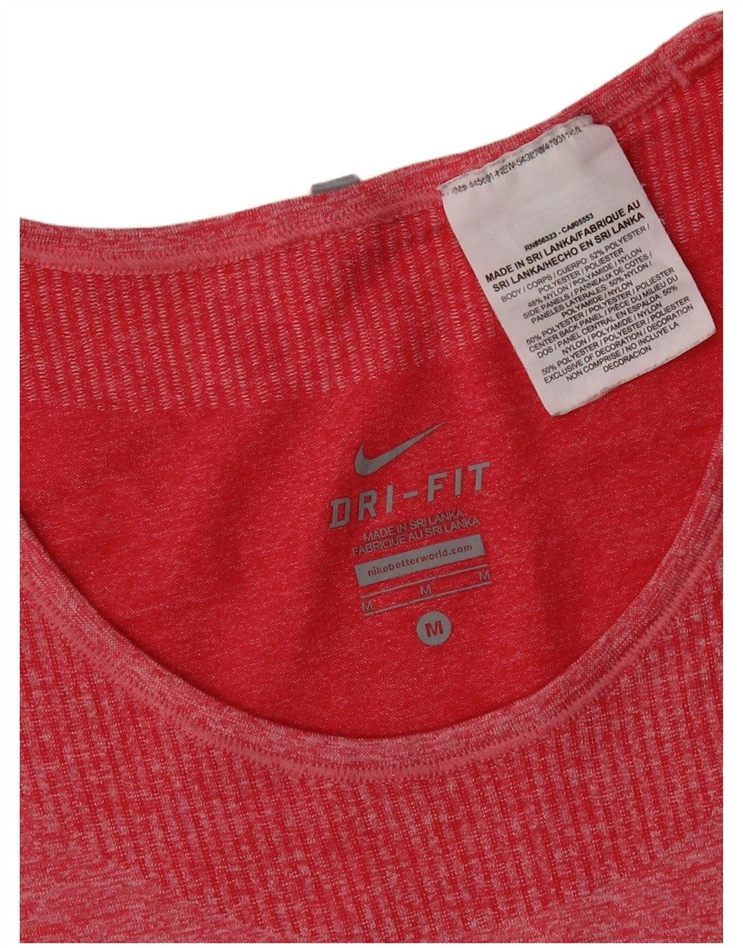 T-shirt Nike Dri Fit da donna, taglia UK 12, poliestere chiazzato rosso medio