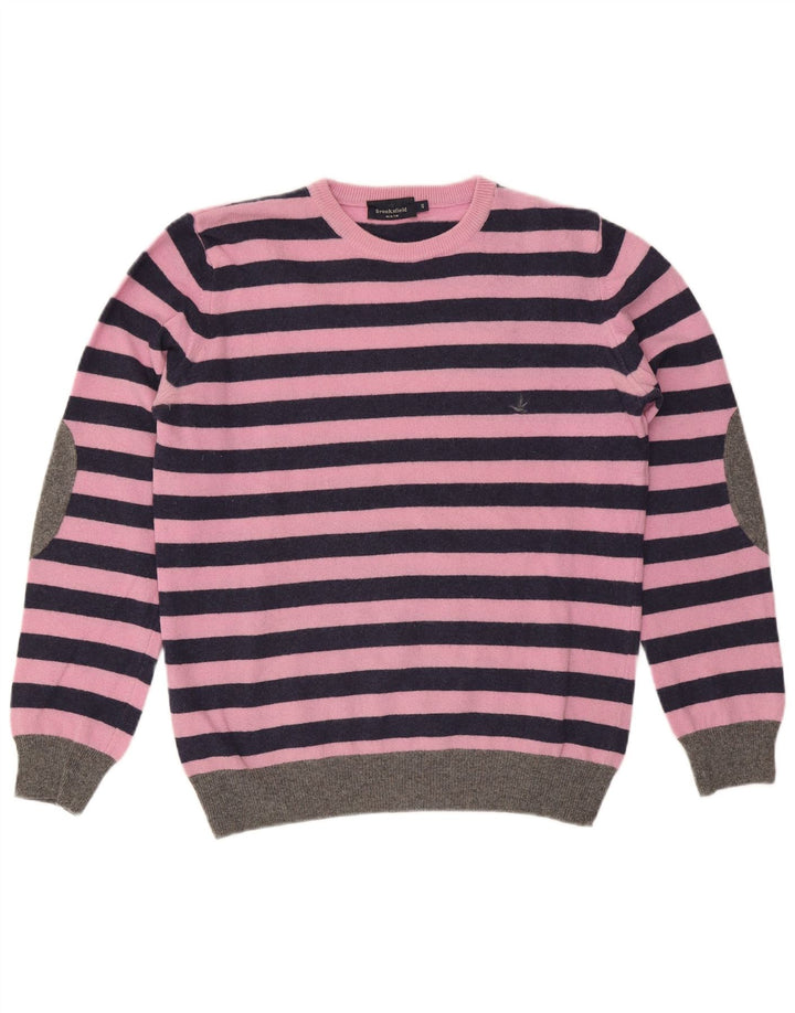 Maglione maglione girocollo da uomo Brooksfield IT 46 piccolo lana a righe rosa